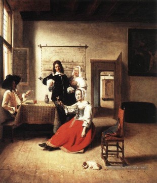  genre tableau - Jeune femme buvant genre Pieter de Hooch